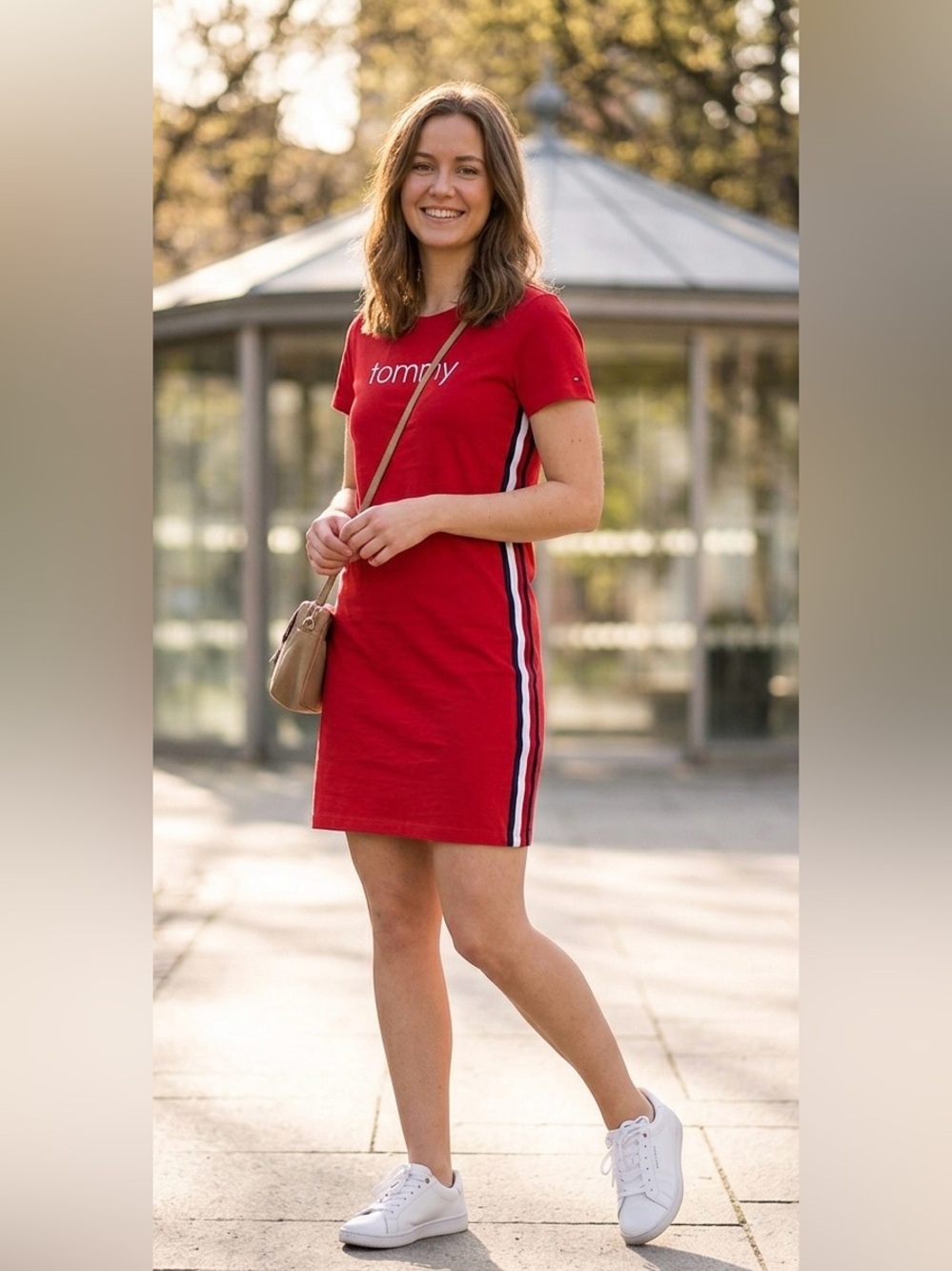 Y2K Inspired Tommy Casual Athleisure Red Logo T-Shirt Dress Sport Stripe Size S